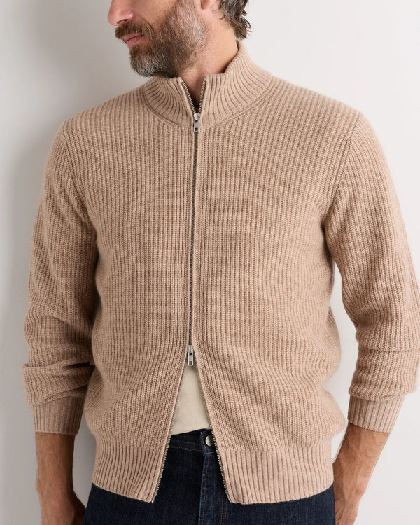 Mongolian Cashmere Fisherman Full Zip Sweater - S / Teak