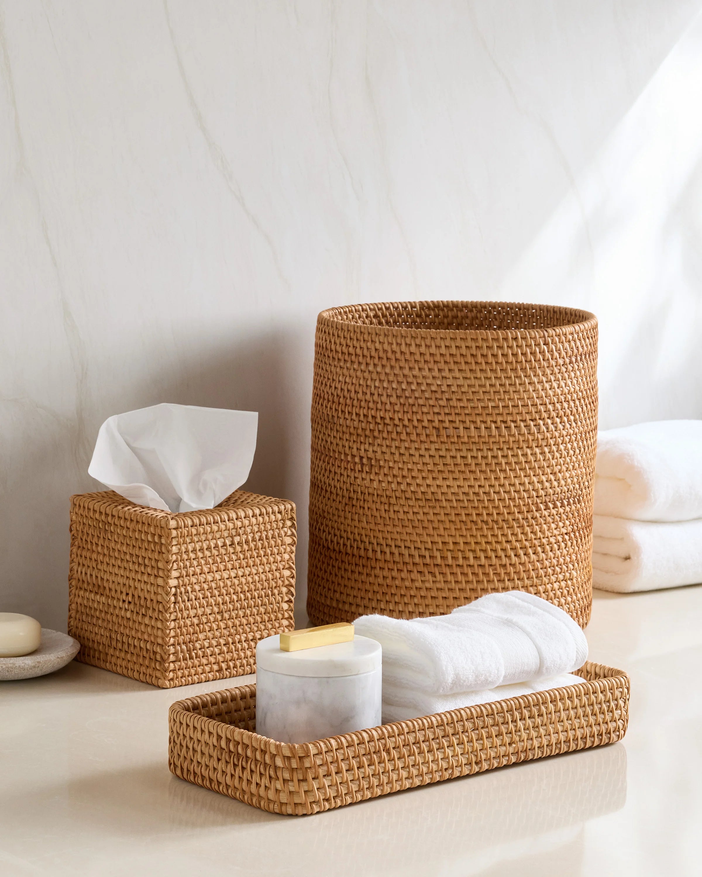 Handwoven Rattan Bathroom Accessories Set - One Size / Natural Secondary image