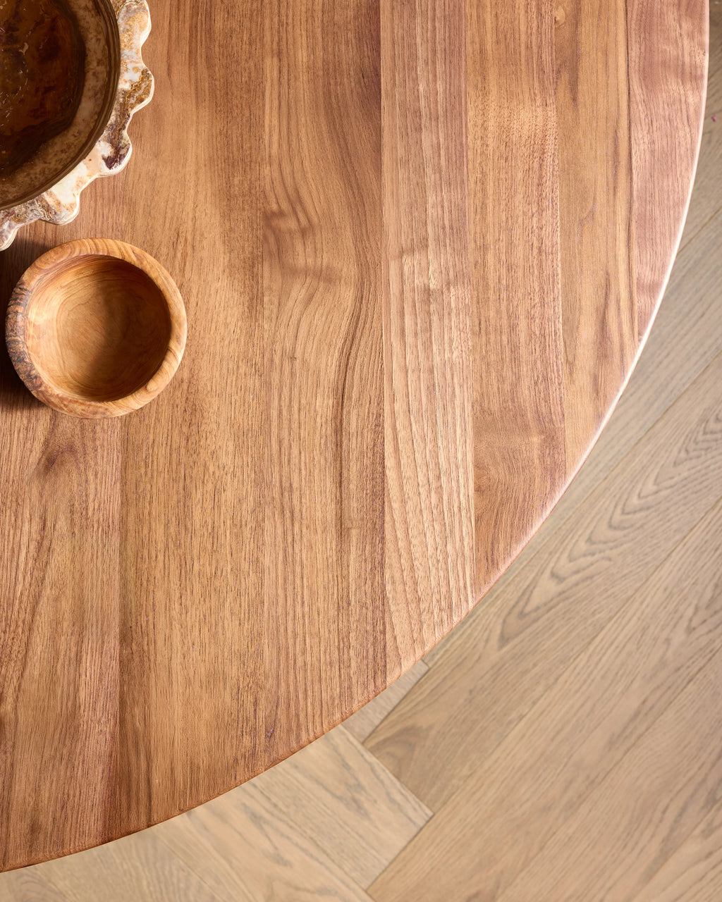 Solid Wood Midcentury Round Dining Table - One Size / Brown Walnut