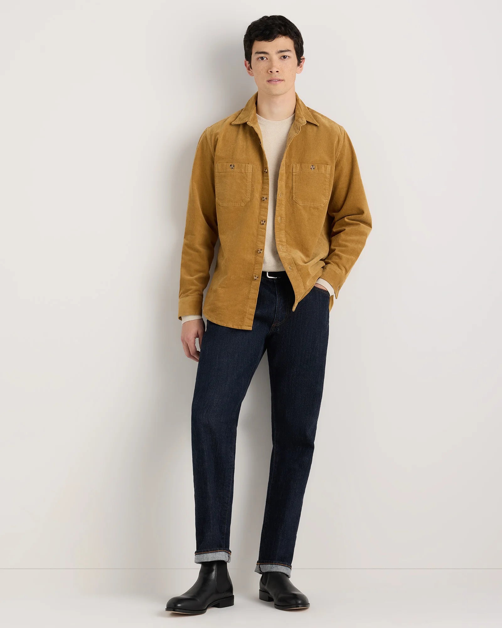 Organic Stretch Corduroy Utility Shirt - S / Dark Khaki Secondary image