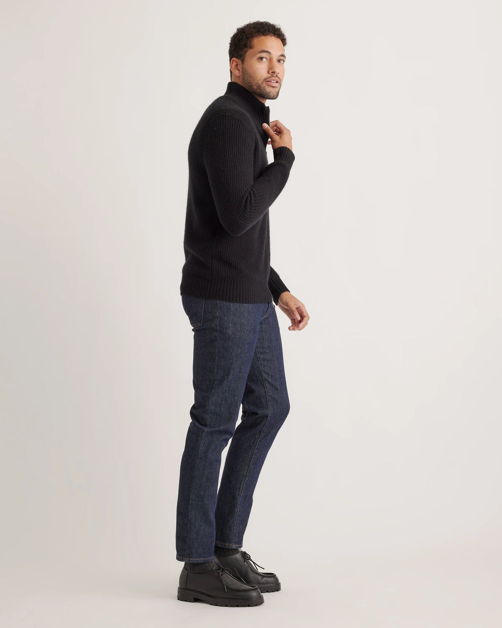 Mongolian Cashmere Fisherman Full Zip Sweater - S / Teak