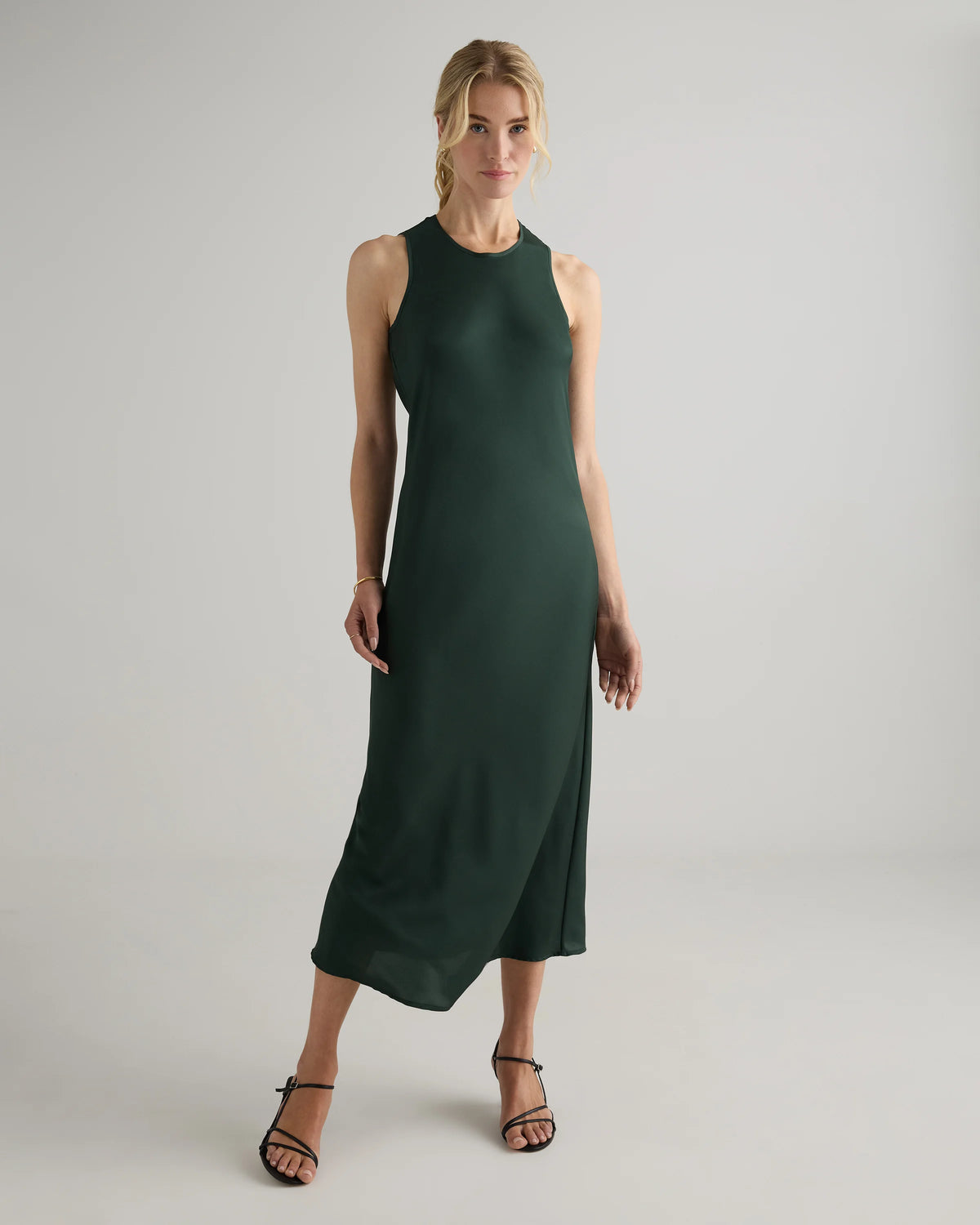 Washable Stretch Silk Tank Midi Dress - XS / Cordovan Red Hibiscus