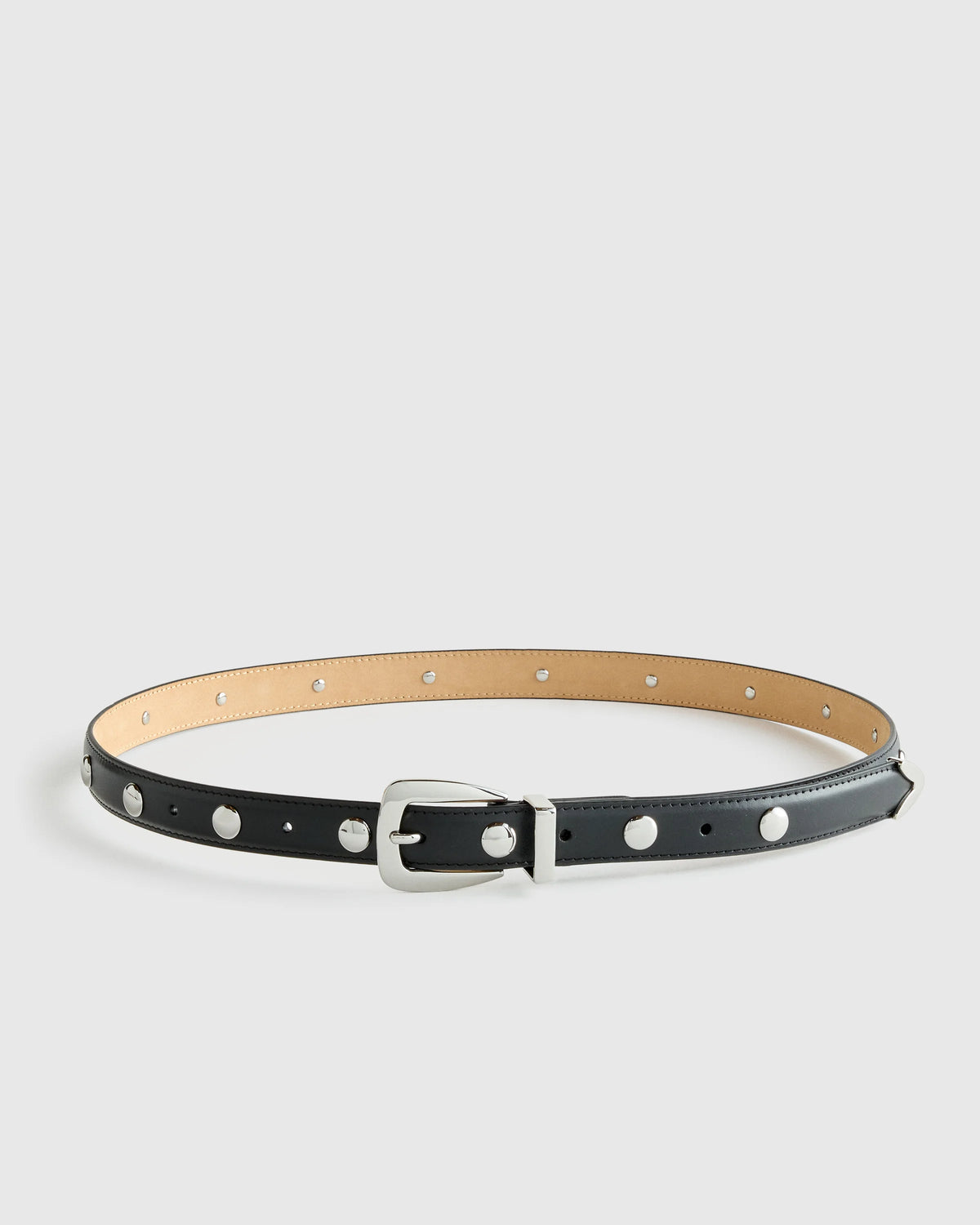 Alyssa European Leather Studded Skinny Belt - XS / Black/Silver Main image