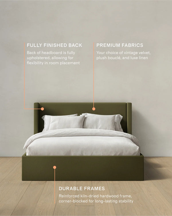 100% Linen Wingback Bed - Full / Canvas