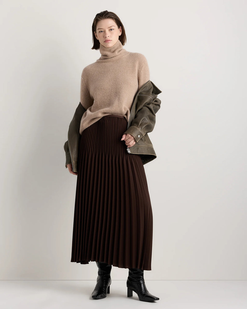 Pleated Matte Midi Skirt - XS / Coffee Bean Brown