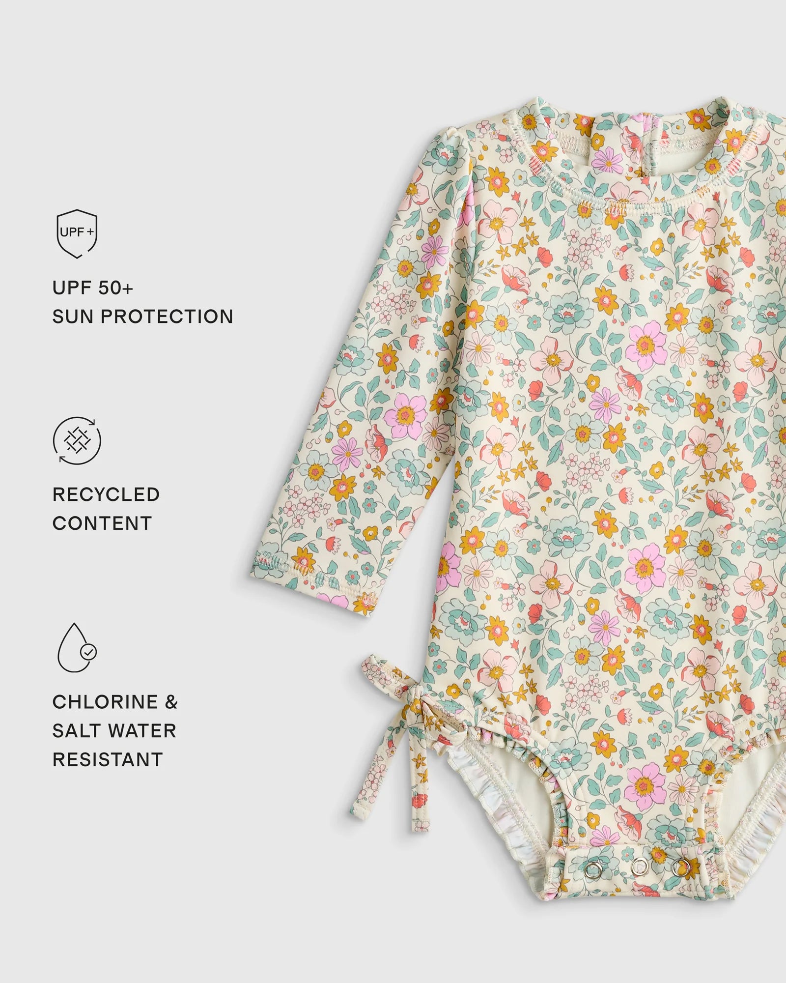 Long Sleeve Tie One-Piece Swimsuit - 0-3M / Soft Ditsy Floral Secondary image