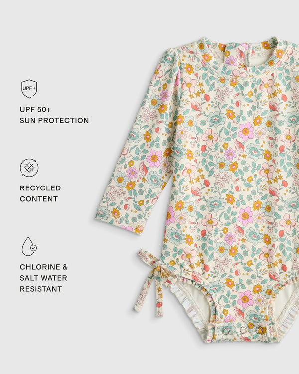 Long Sleeve Tie One-Piece Swimsuit - 0-3M / Soft Ditsy Floral