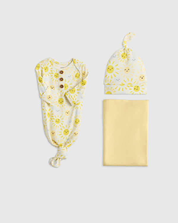 Bamboo Gown, Hat & Swaddle Layette Set - One Size / Celestial Dreams