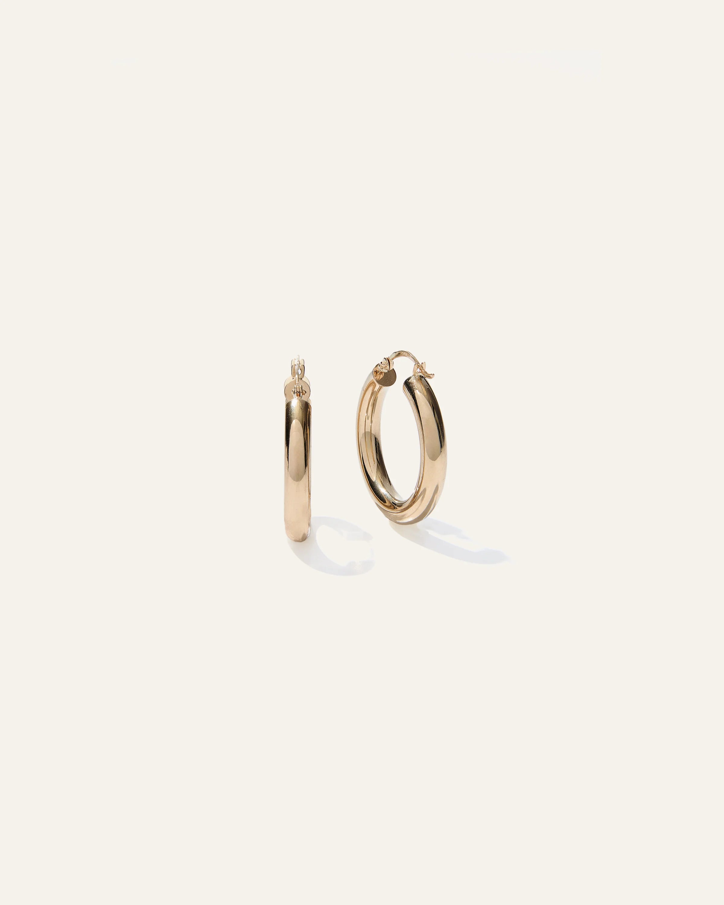 14K Gold 4mm Tube Hoops - 25mm / Yellow Gold Secondary image