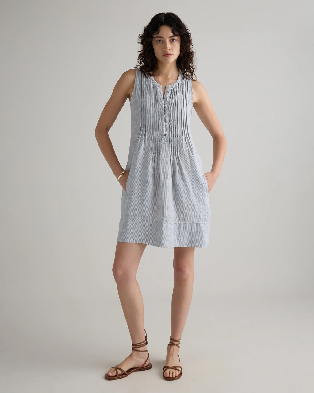 100% European Linen Sleeveless Swing Dress - XS / Classic Mini Gingham