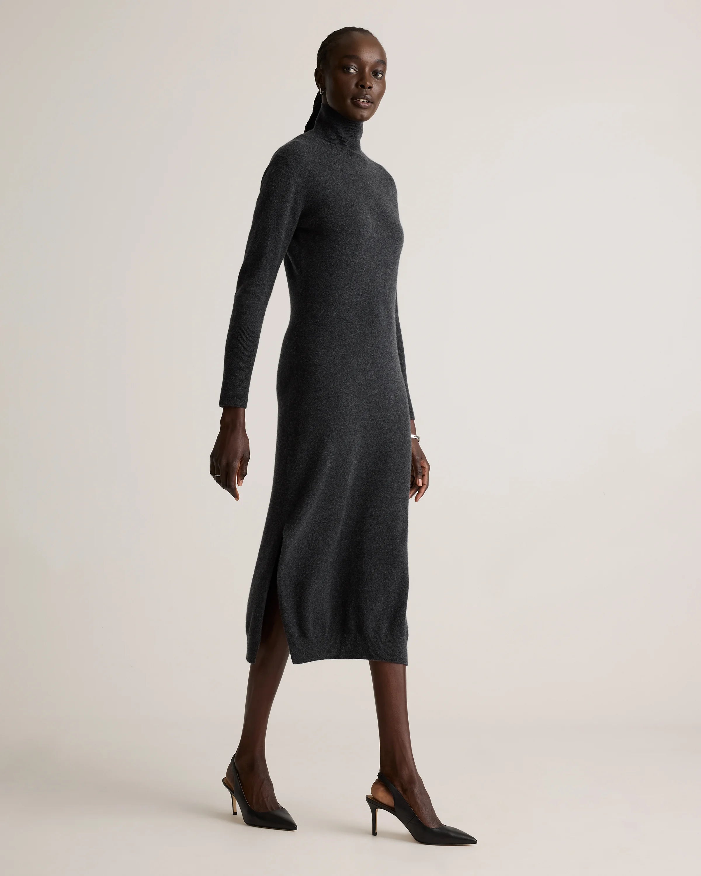 Mongolian Cashmere Turtleneck Midi Sweater Dress - XS / Charcoal Secondary image