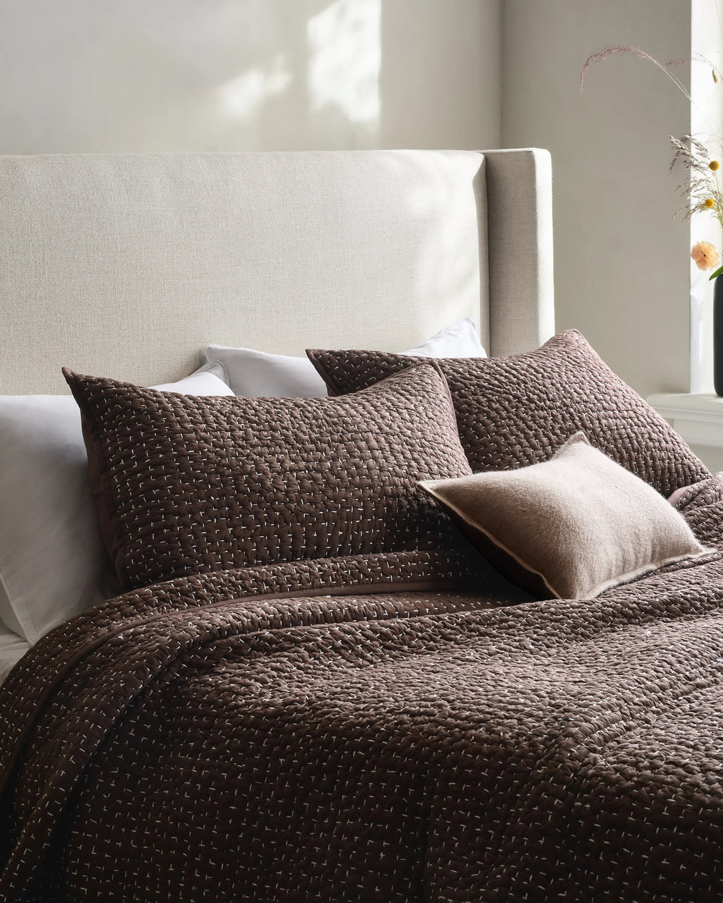 Organic Cotton Hand Stitched Quilt Set - Twin / Stone