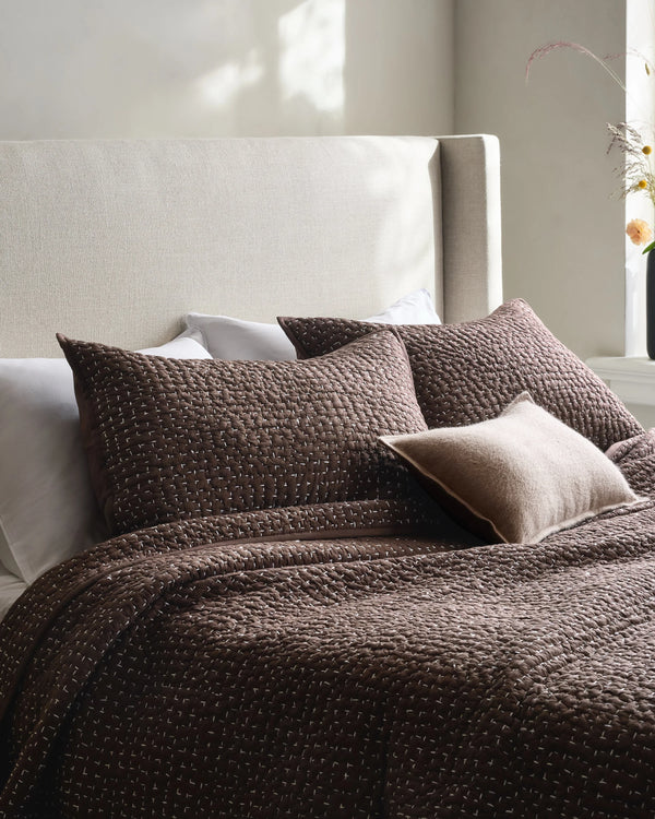 Organic Cotton Hand Stitched Quilt Set - Twin / Stone