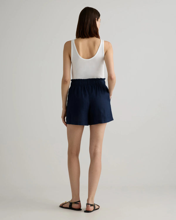100% European Linen High Waisted Shorts - XS / Sky Blue Mariner Stripe