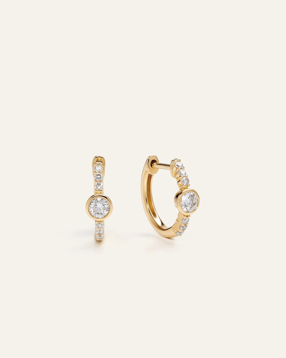 14K Gold Lab Grown Diamond Bezel Pave Tiny Huggies - One Size / Yellow Gold Main image