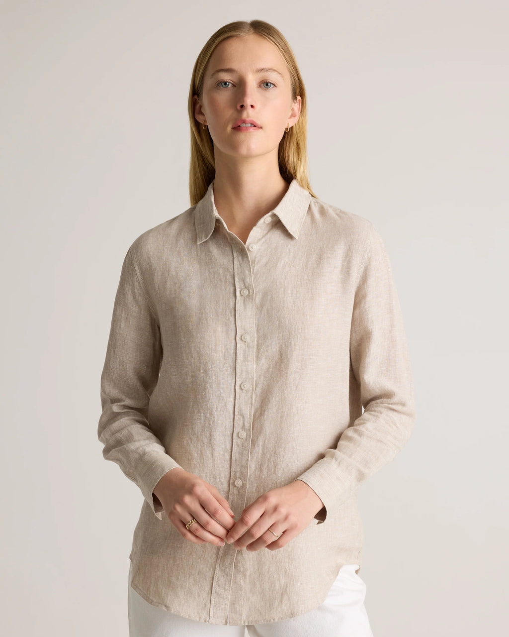 100% European Linen Long Sleeve Shirt - XS / Blue Pinstripe