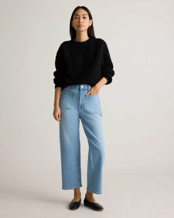 Bella Stretch Patch Pocket Wide Leg Jeans - 24 / Seaside Blue