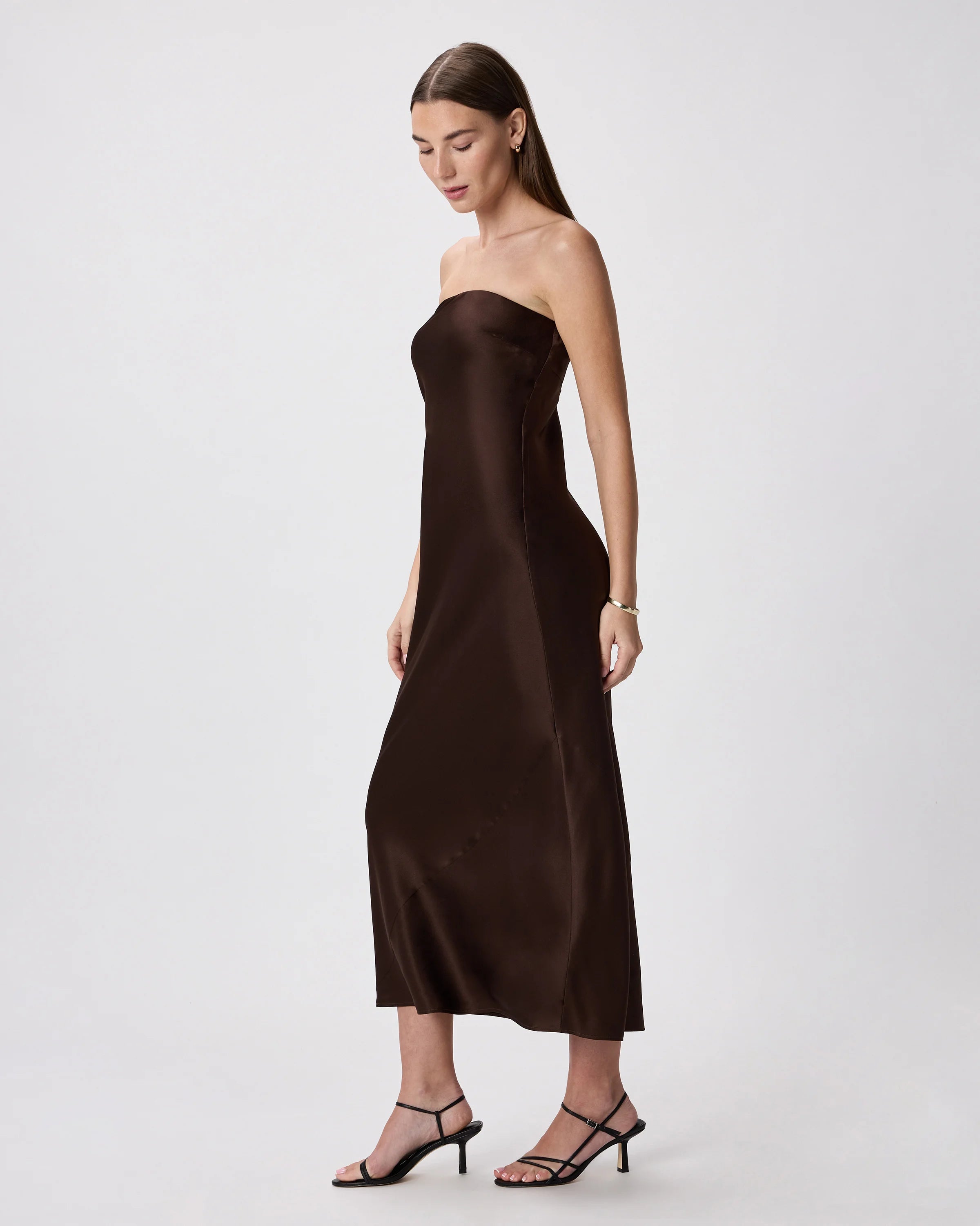 100% Washable Silk Strapless Midi Dress - XS / Hot Fudge Secondary image