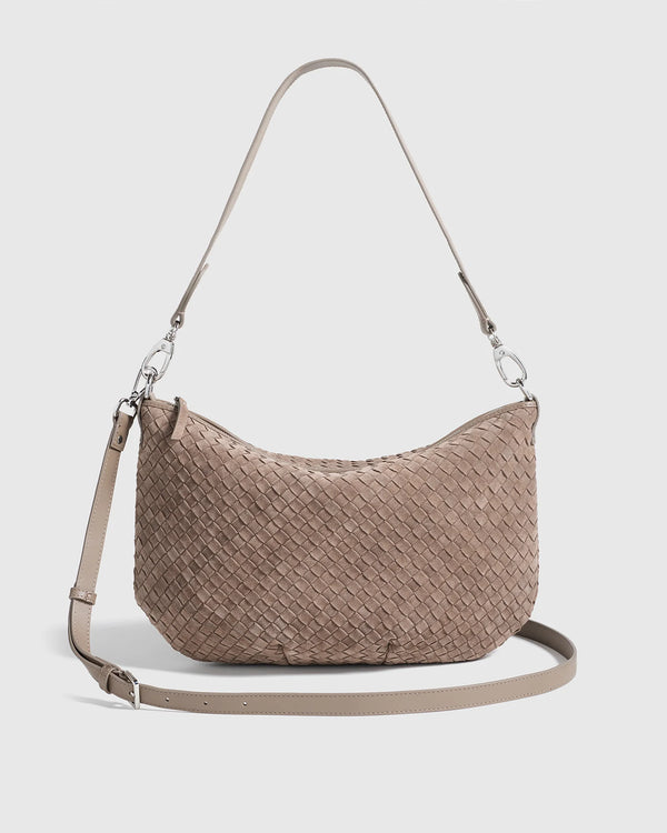 Sloane Suede Handwoven Shoulder Bag - One Size / Sand