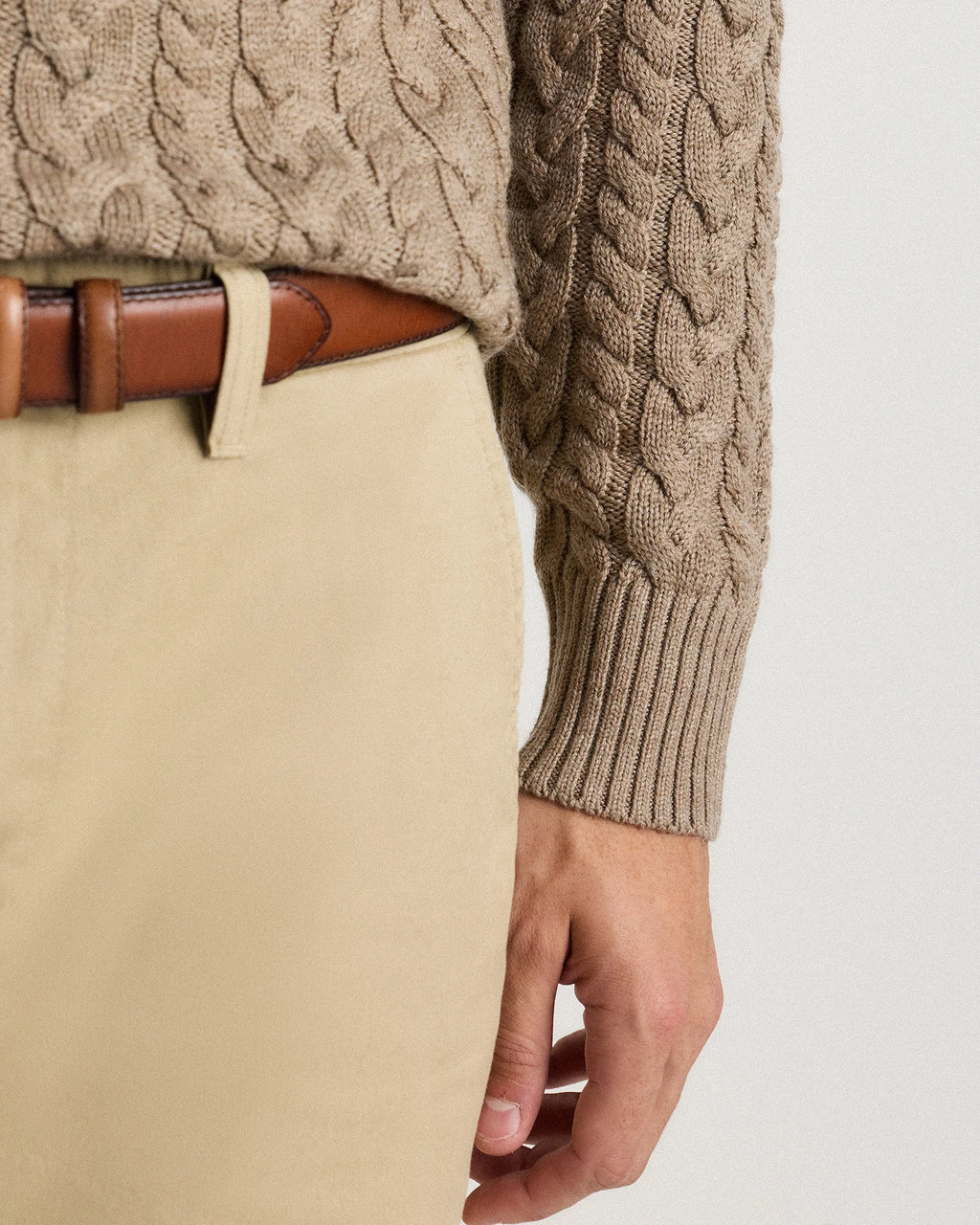 Australian Merino Wool Cable Crewneck Sweater - S / Heather Grey