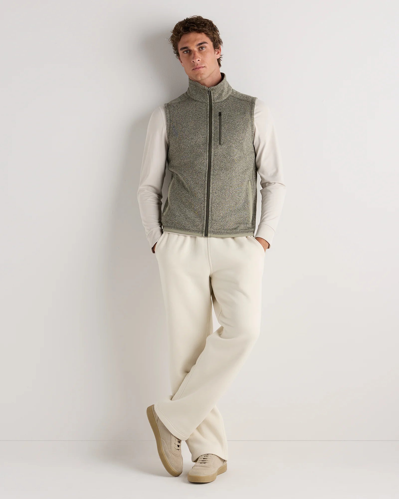 Sweater-Knit Fleece Full-Zip Vest - S / Heather Mineral Green Secondary image