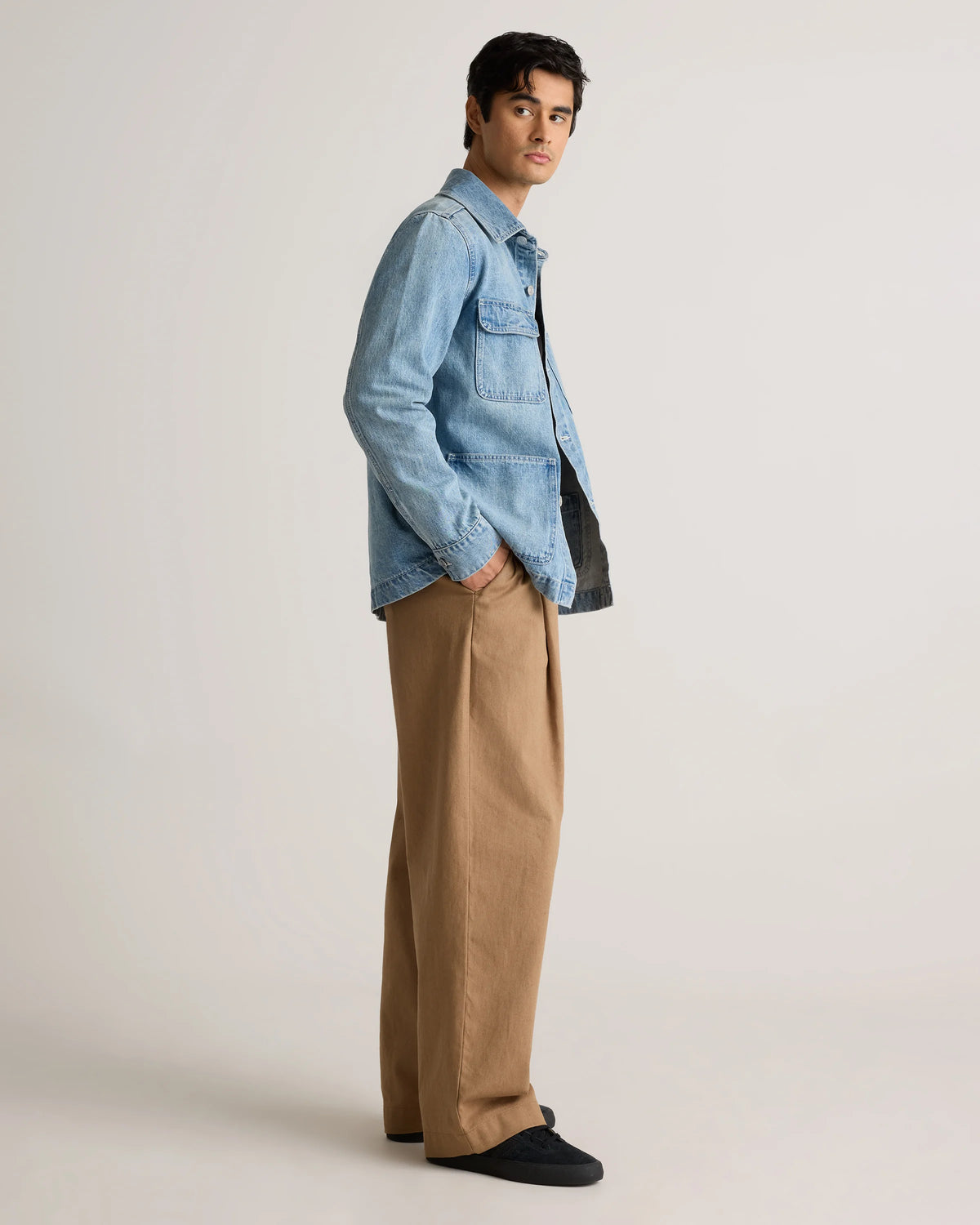 100% Organic Cotton Denim Chore Jacket - S / Dark Indigo