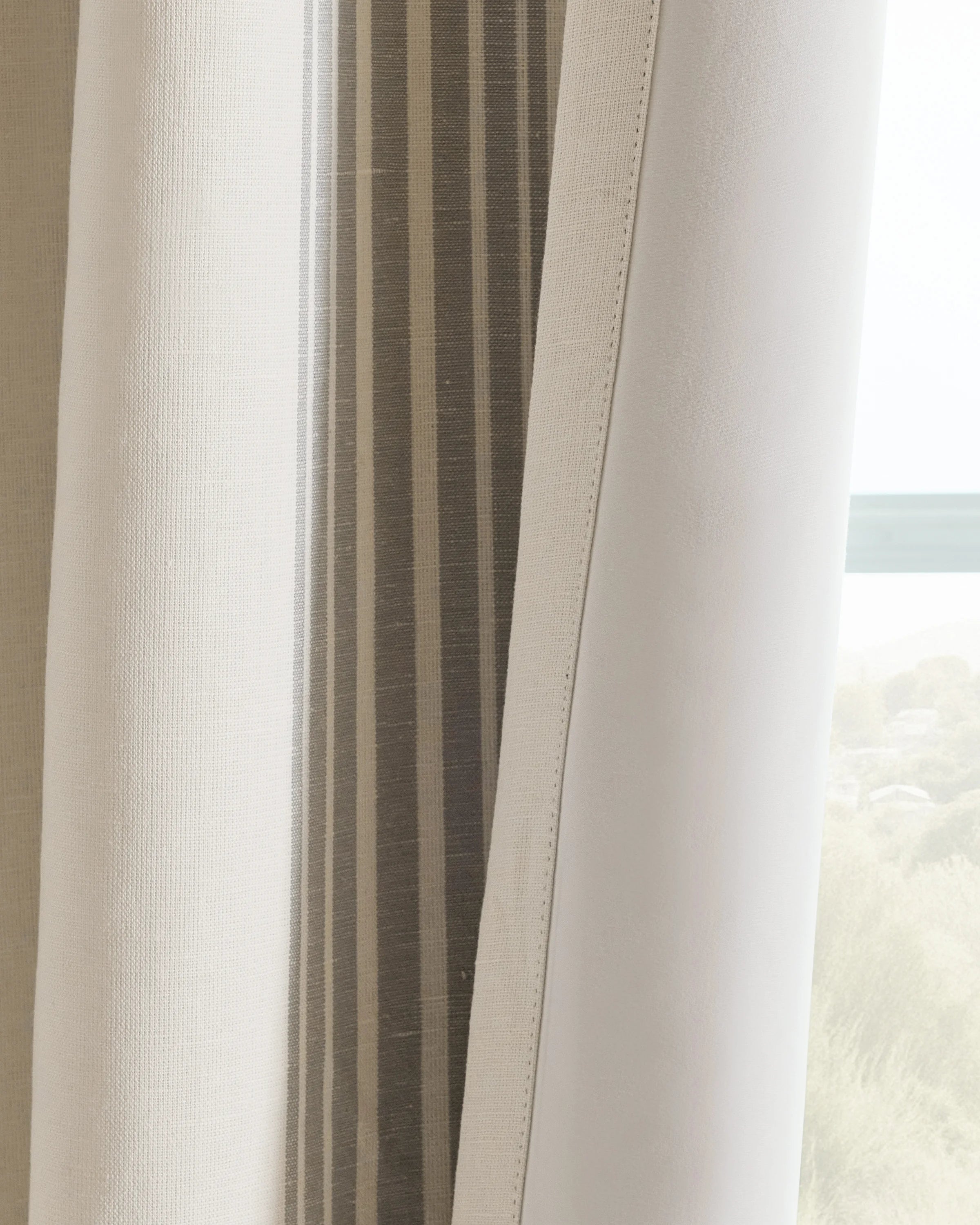 Coastal Stripe Linen Cotton True Blackout Curtain - Single Panel - 48x84 / Ivory/Fog Secondary image
