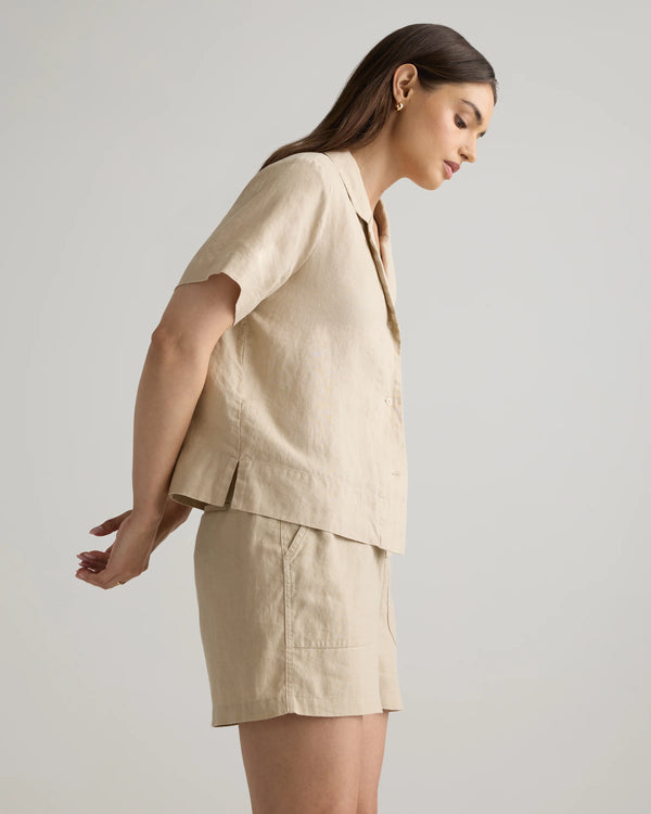 100% European Linen Short Sleeve Shirt - XS / Moonstone Blue