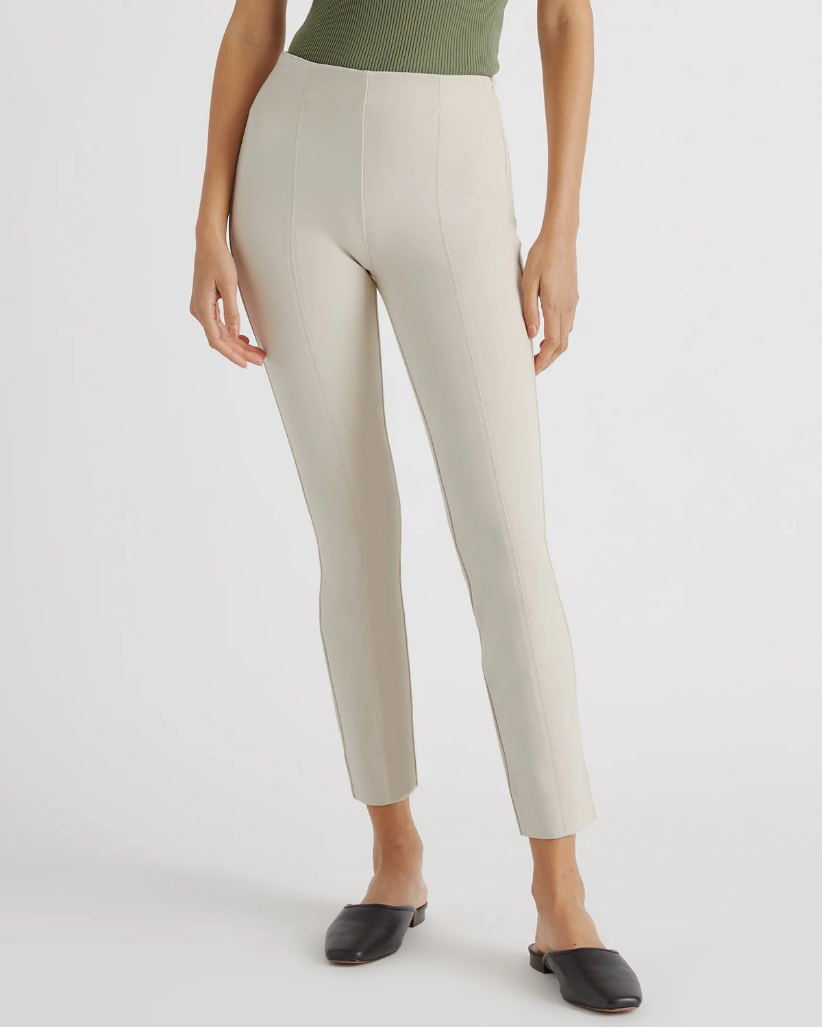 Ultra-Stretch Ponte Pintuck Ankle Pants - XS / Ecru Main image