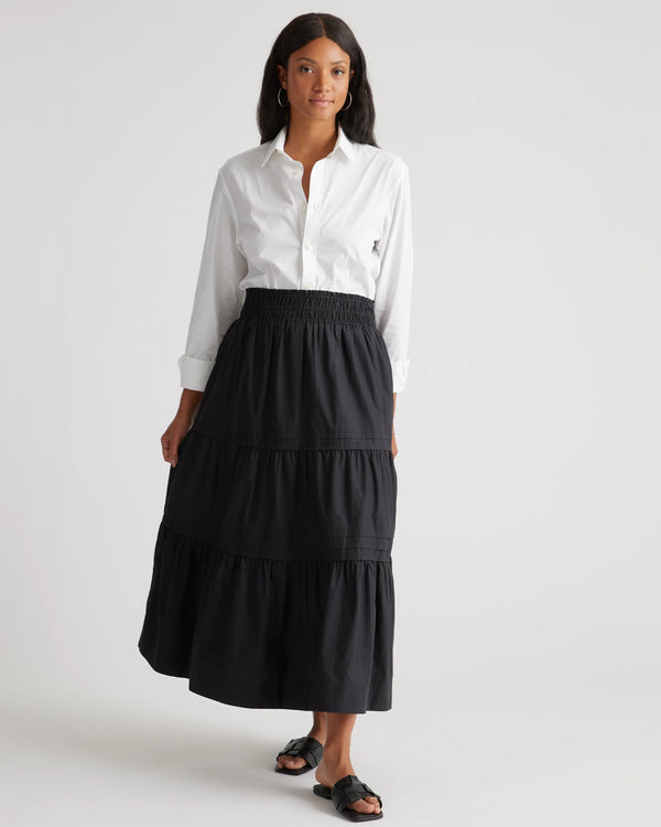 100% Organic Cotton Poplin Tiered Maxi Skirt - XS / Black