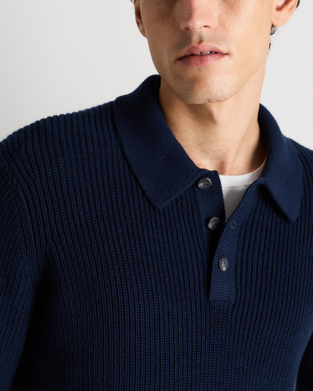 100% Organic Cotton Ribbed Polo Sweater - XS / Mid Heather Grey