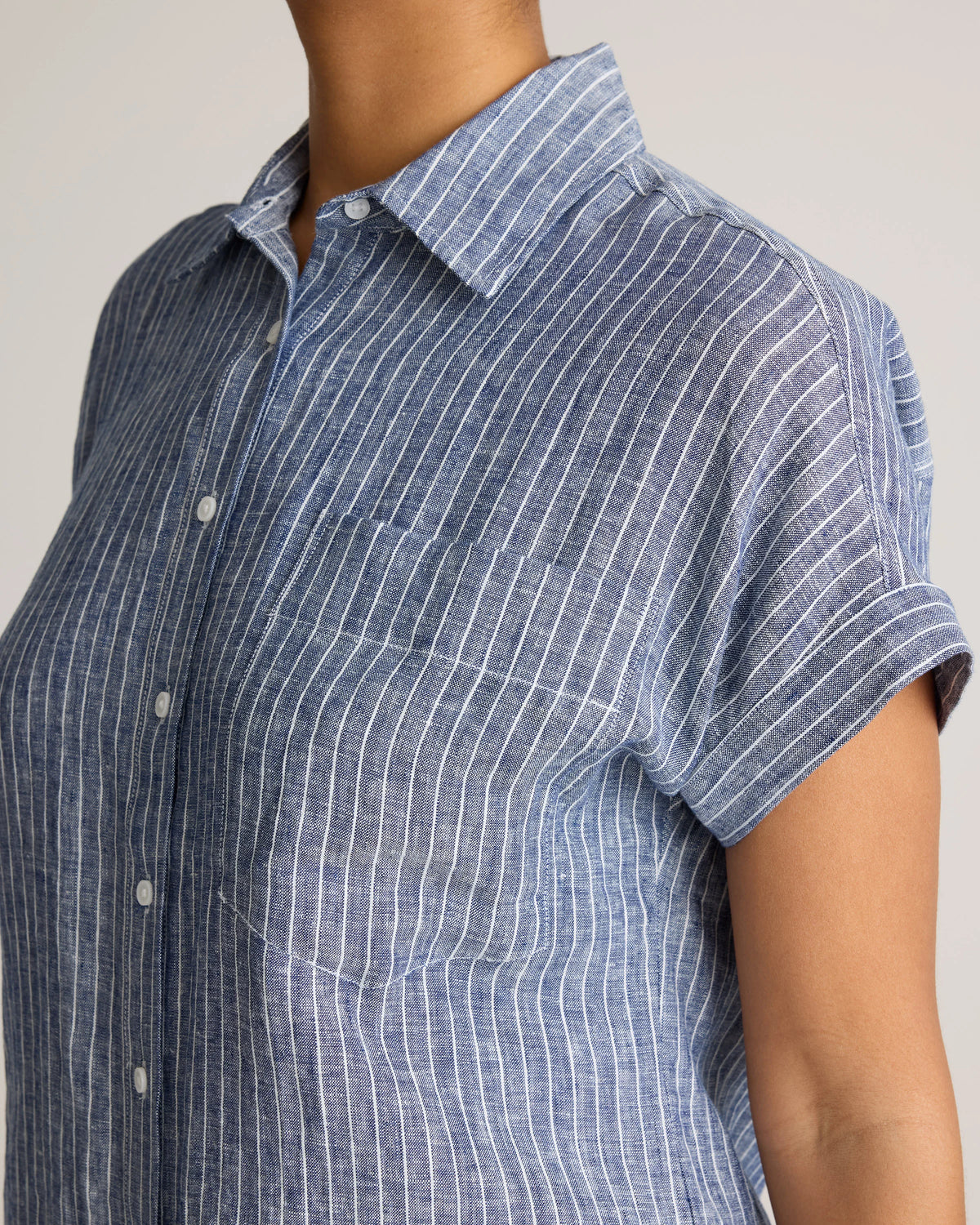 100% European Linen Camp Shirt - XS / Sky Blue Mariner Stripe