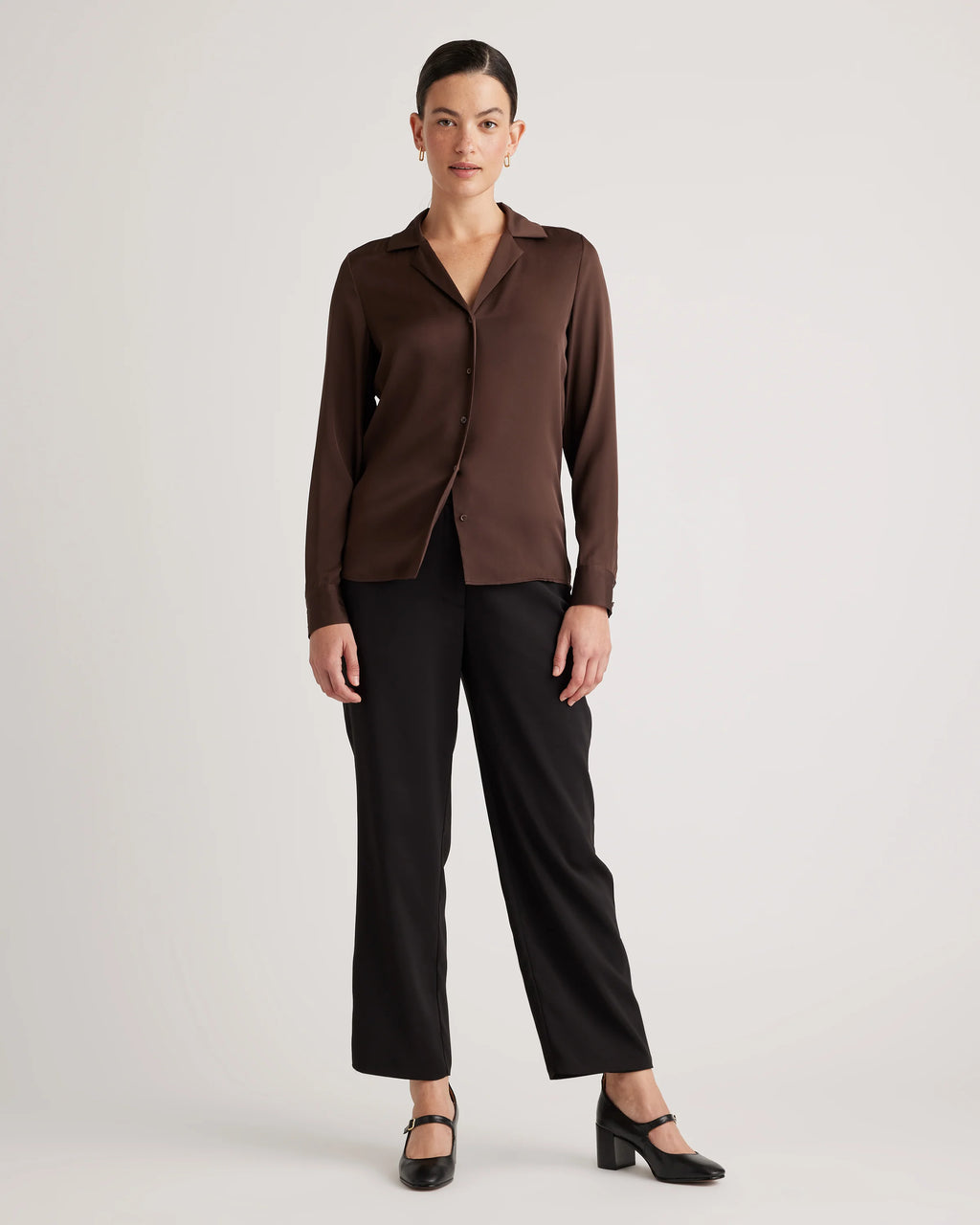 Washable Stretch Silk Notch Collar Blouse - XS / Moonstone Blue