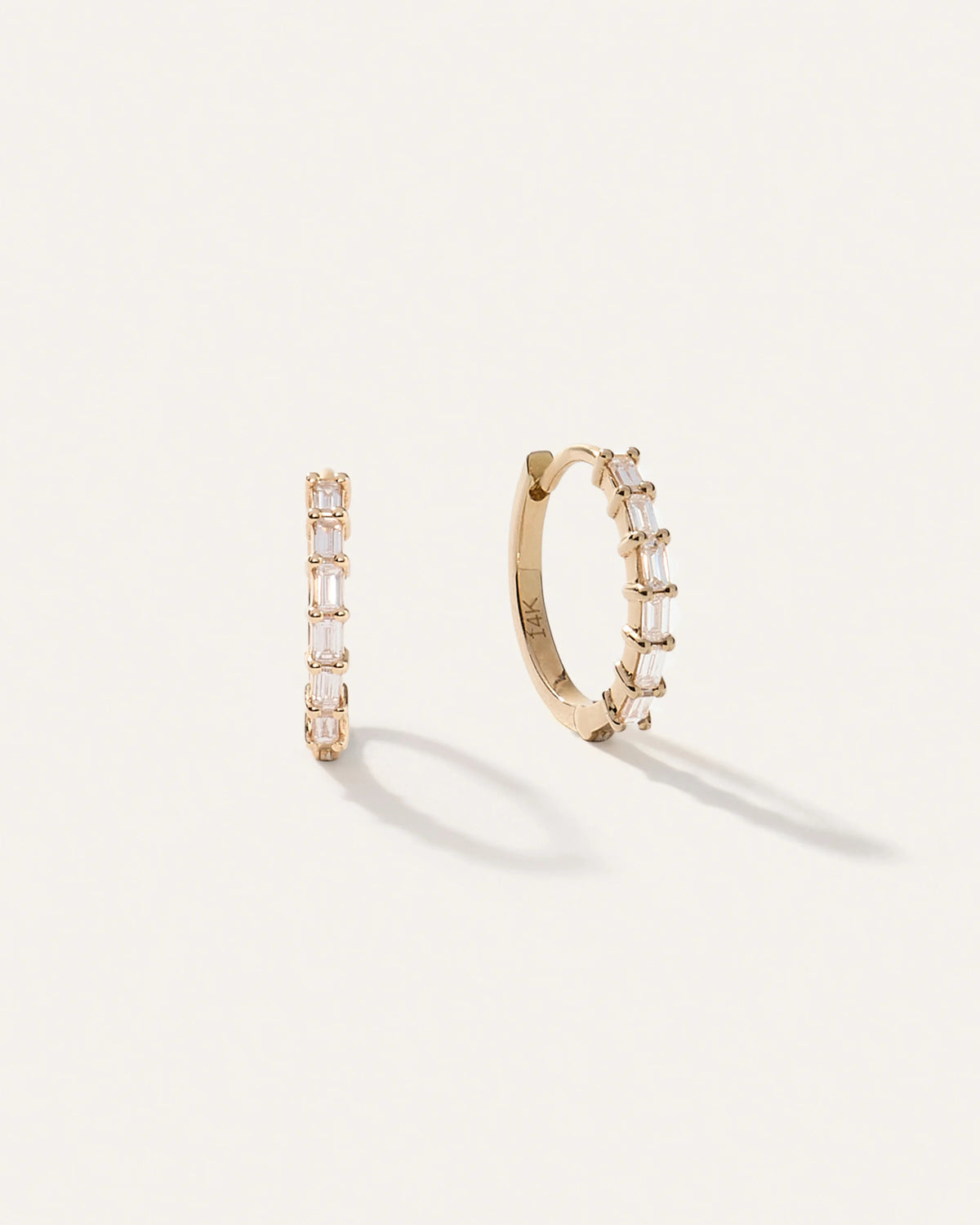 14K Gold Diamond Baguette Huggies - One Size / Yellow Gold Main image