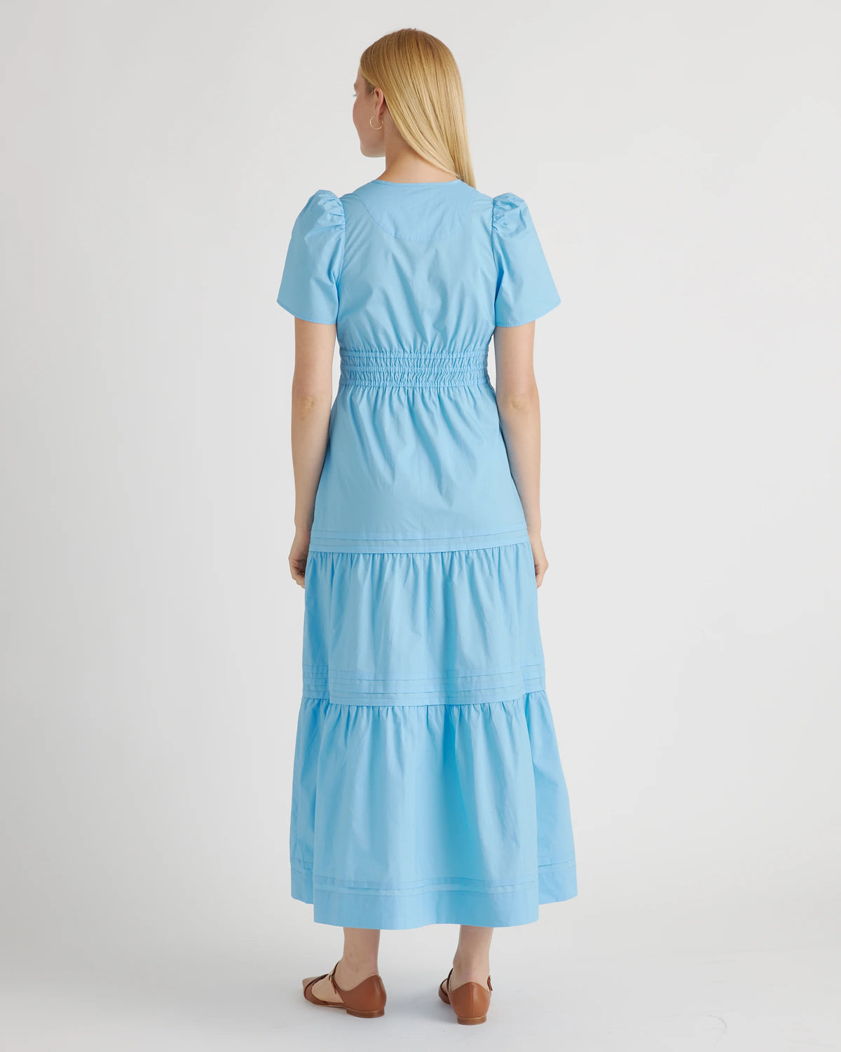 100% Organic Cotton Poplin Tiered Maxi Dress - XS / Riviera Blue Heirloom Floral