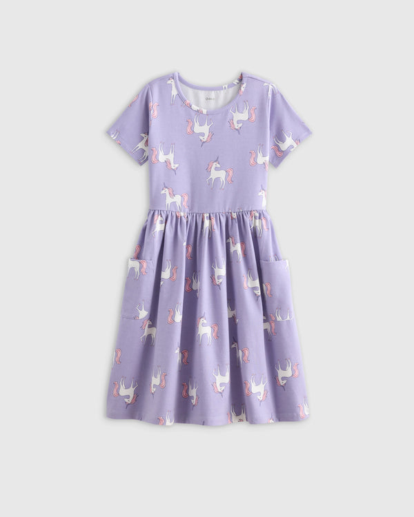 Organic Cotton Fit and Flare Pocket Dress - 6 / Cloud Rainbow Stripe