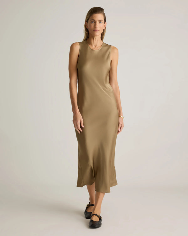 Washable Stretch Silk Tank Midi Dress - XS / Cordovan Red Hibiscus