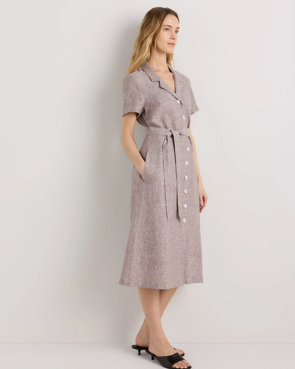 100% European Linen Button Front Dress - XS / Sky Blue Mariner Stripe
