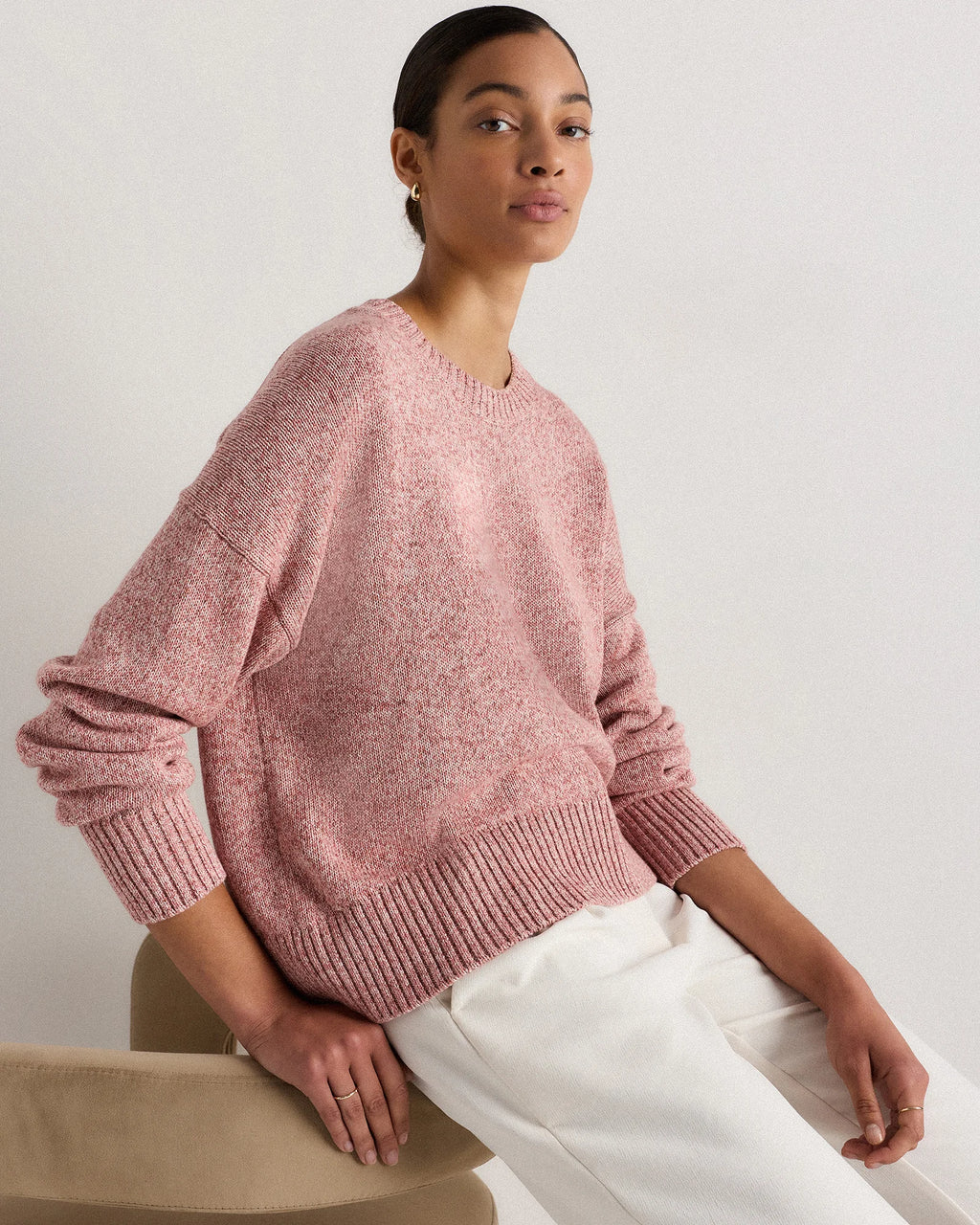 100% Organic Cotton Boyfriend Crew Sweater - XS / Speckled Beige