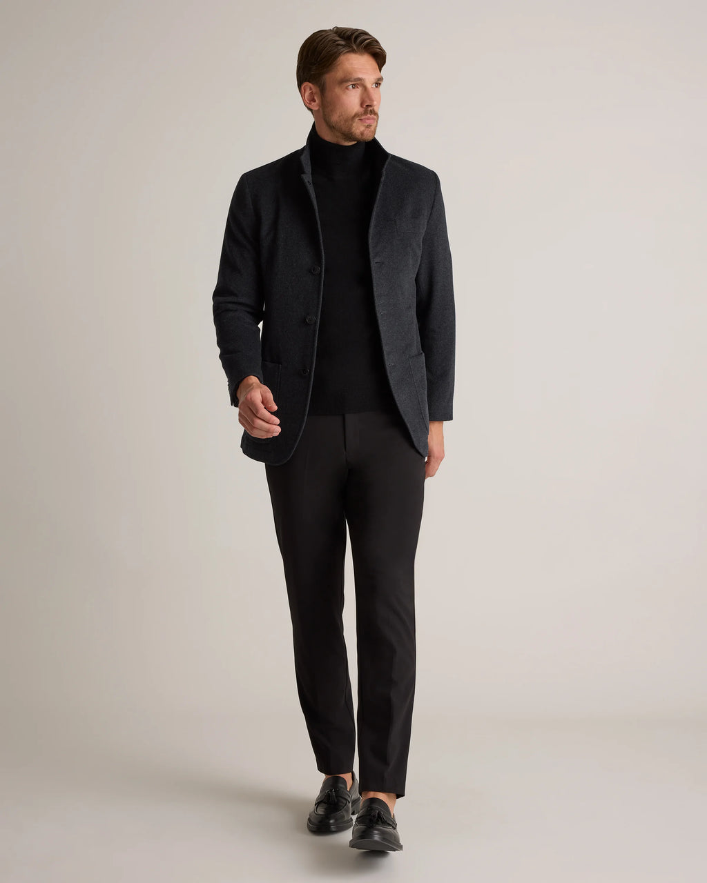 100% Mongolian Cashmere Stand Collar Blazer - S / Camel