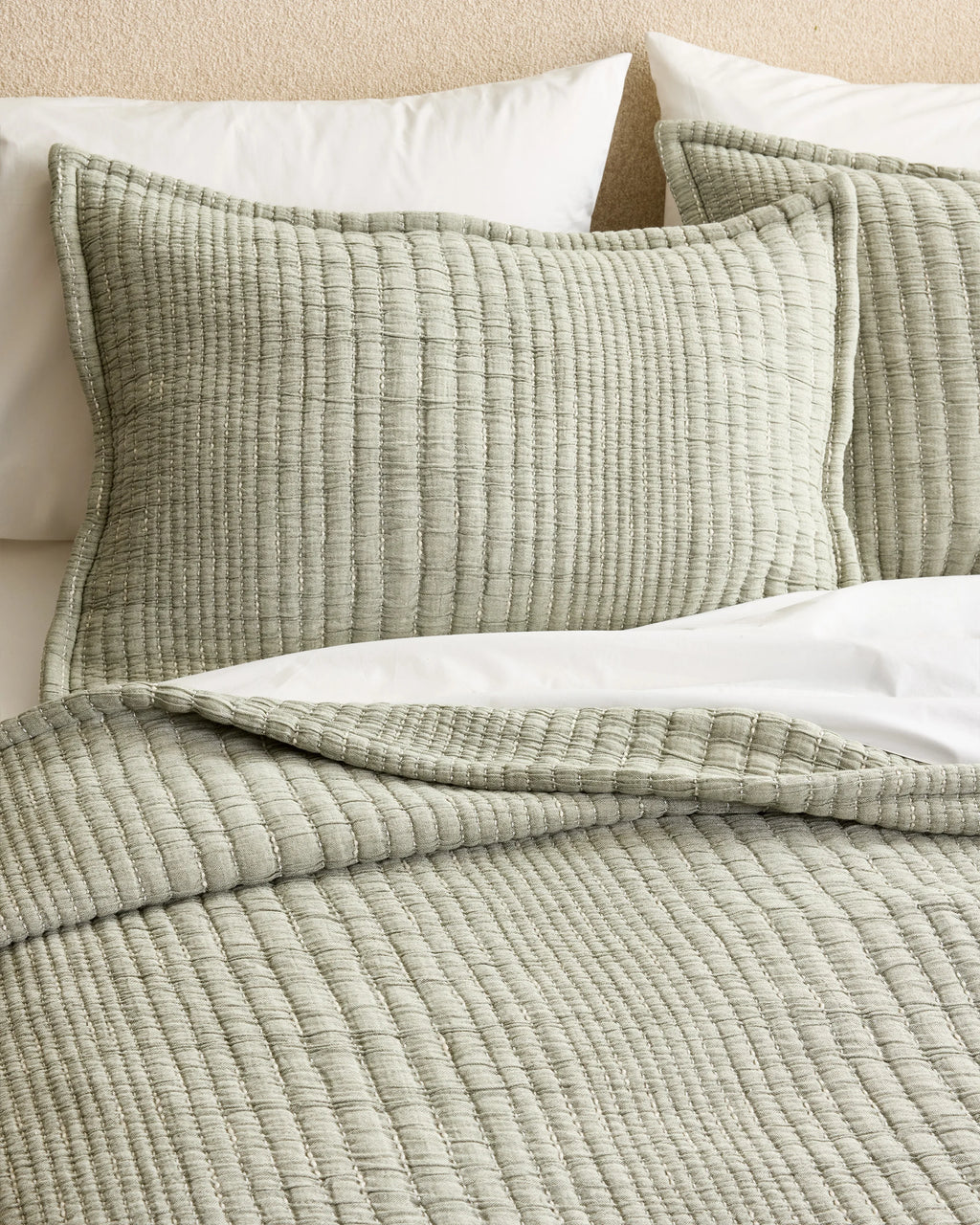 Organic Cotton Channel Stitch Coverlet Set - Twin / Coral Pink