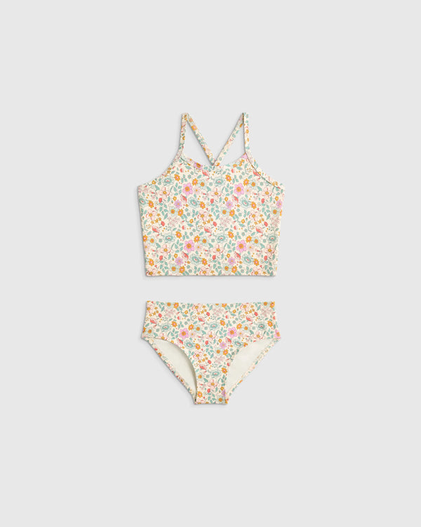 Tankini and Long Sleeve Raglan Rash Guard Set - 2T / Soft Ditsy Floral