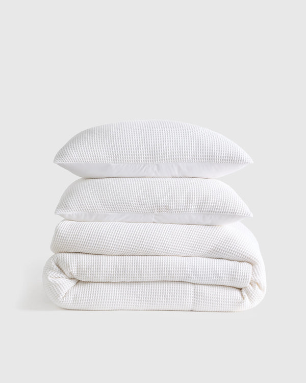 Organic Waffle Duvet Cover Set - Twin / White