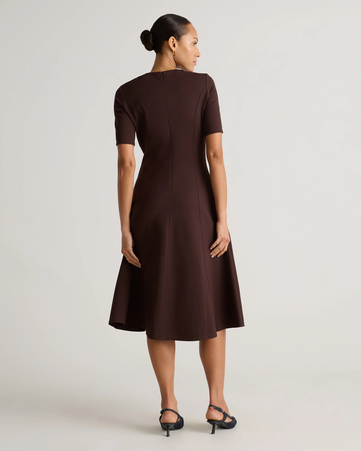 Ultra-Stretch Ponte Short Sleeve Midi Dress - XS / Ruby Red