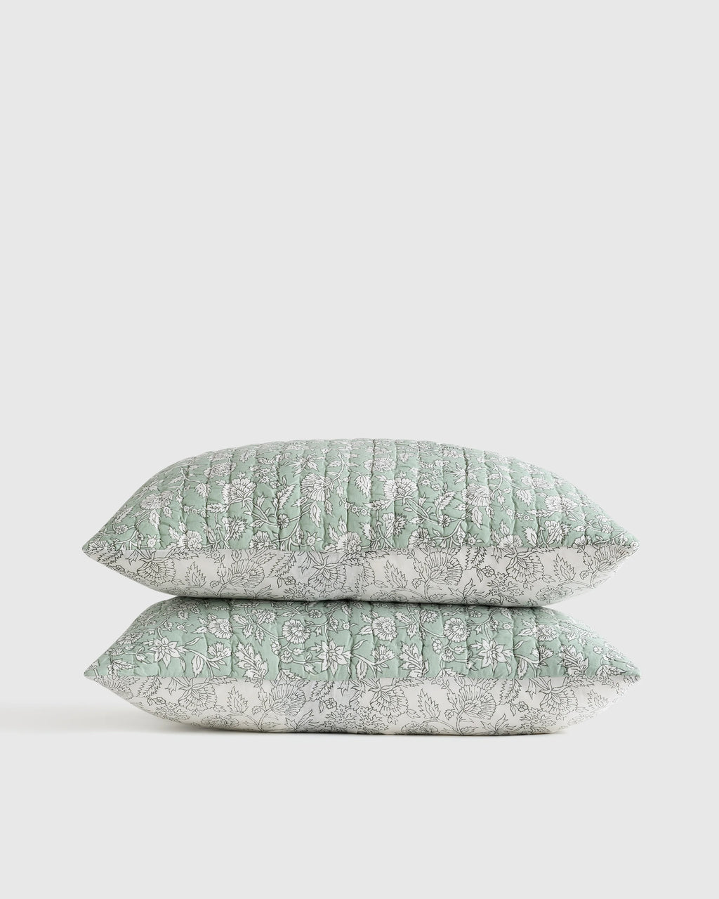 Organic Cotton Block Print Quilted Sham Set - Standard / Green