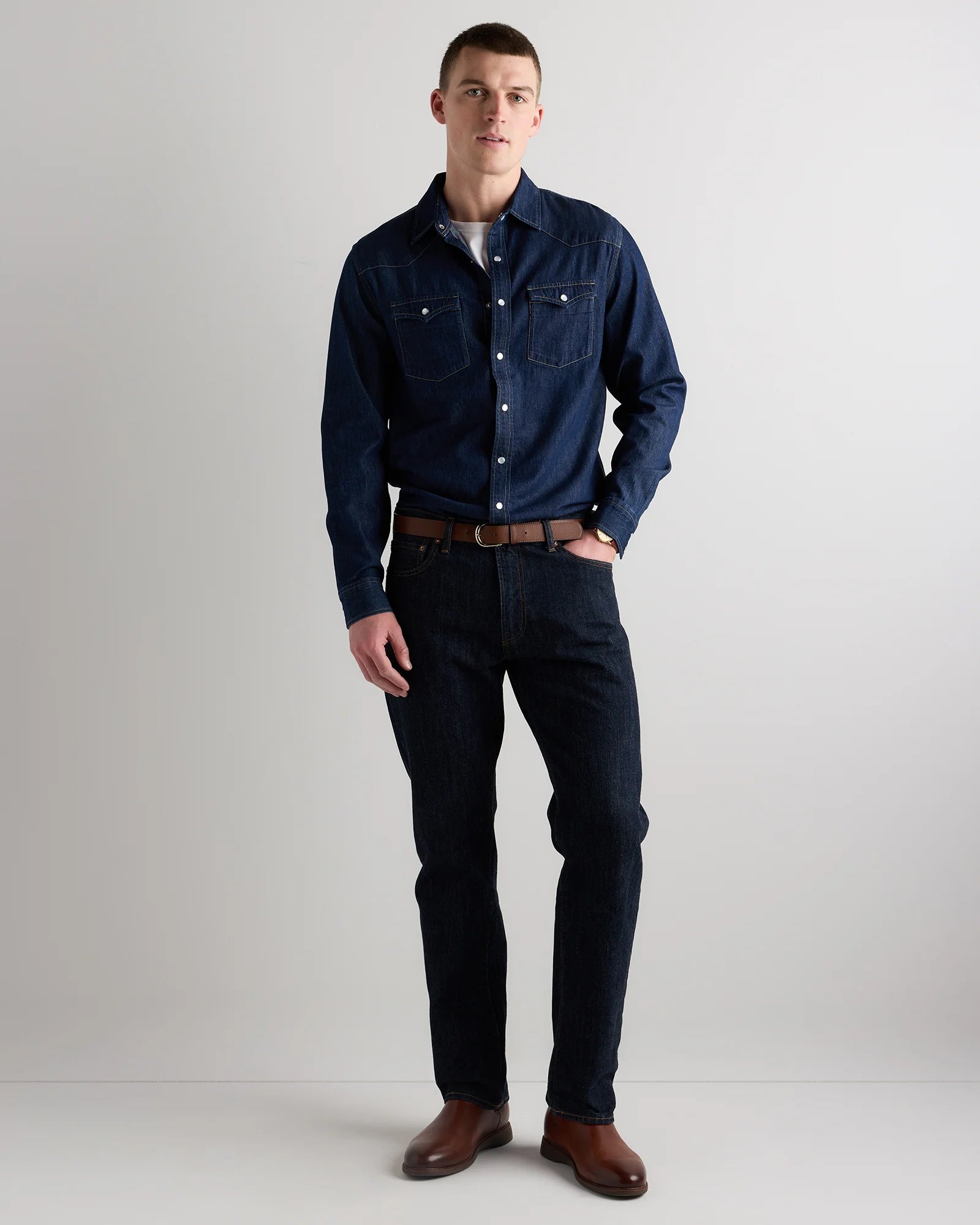 Pearl Snap Denim Western Shirt - S / Clean Rinse Secondary image