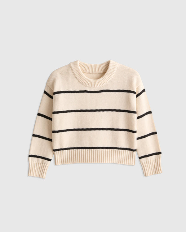 100% Organic Cotton Crewneck Sweater - 2T / Navy/White