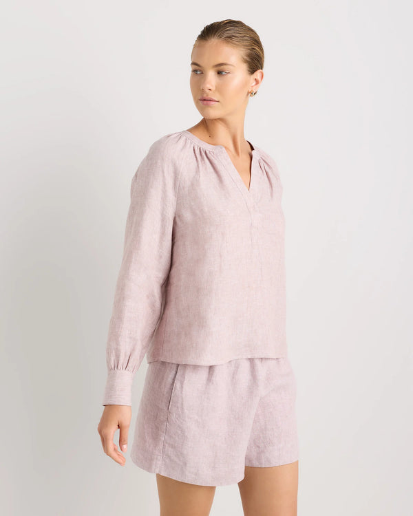 100% European Linen Peasant Top - XS / White