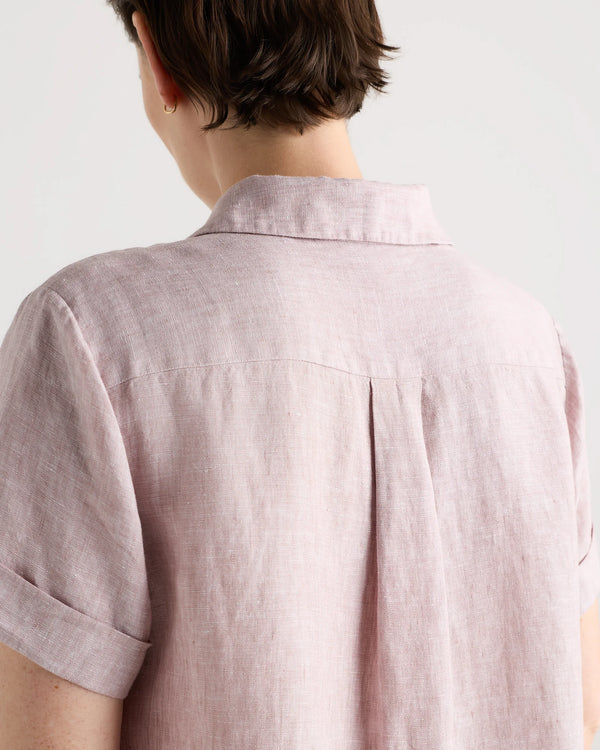 100% European Linen Maternity Camp Shirt - XS / Blue Pinstripe