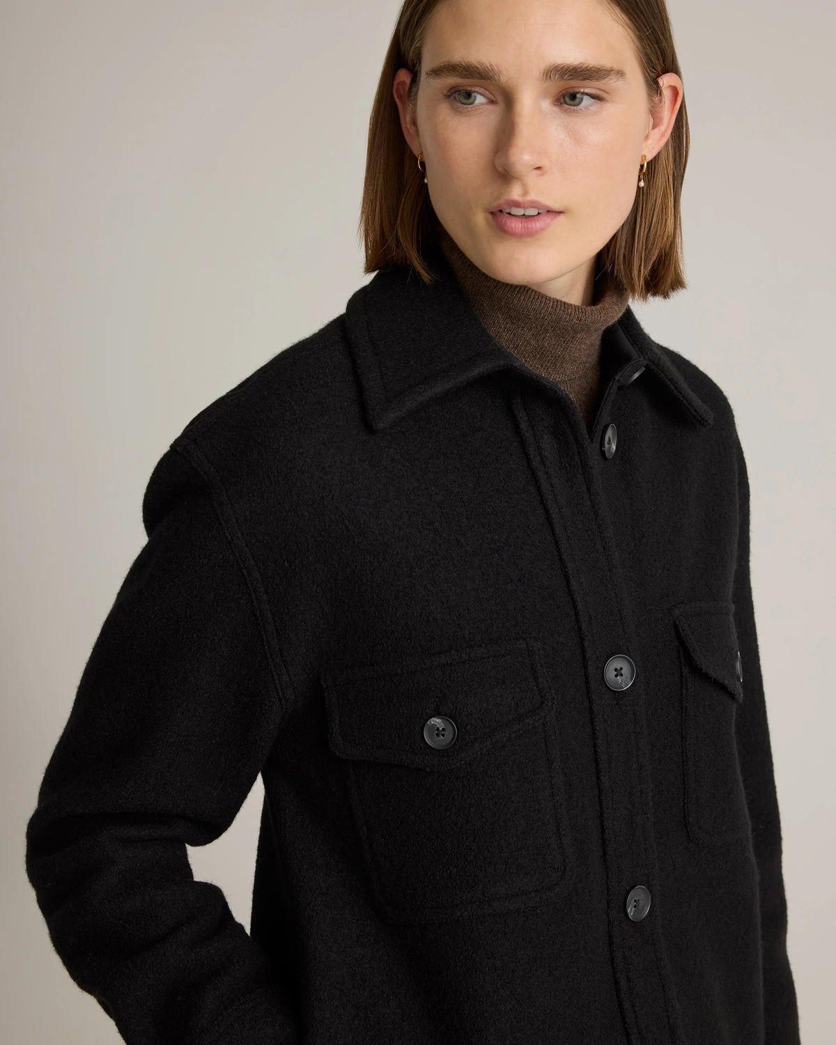 100% Merino Wool Long Shirt Jacket - XS / Heather Bone